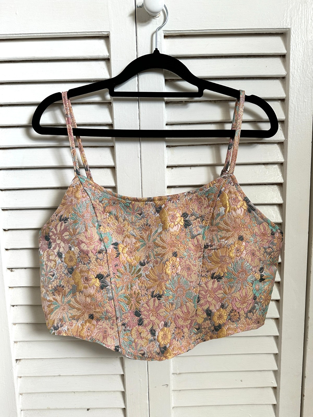Floral Brocade Corset Crop Top Cami Bustier Fairycore Cottagecore L Zip